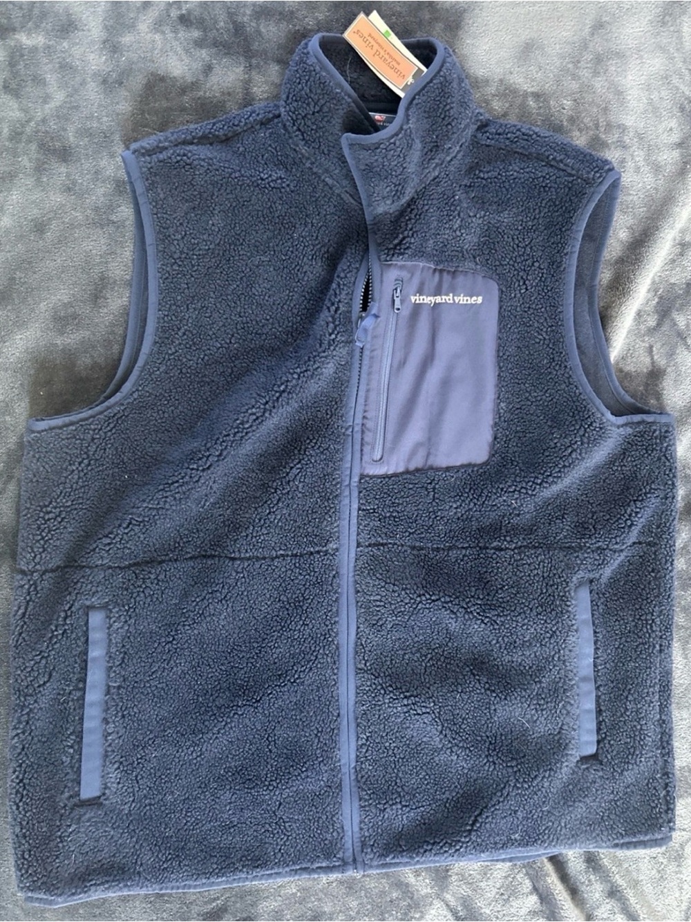 Vineyard Vines Deep Bay Sherpa Fleece Vest Jacket Navy Blue Mens Size Large NWT